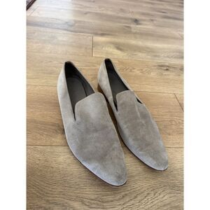 VINCE 12m Milo Pointed toe Suede Loafer Mule Grey Leather Flat Slip On Pewter
